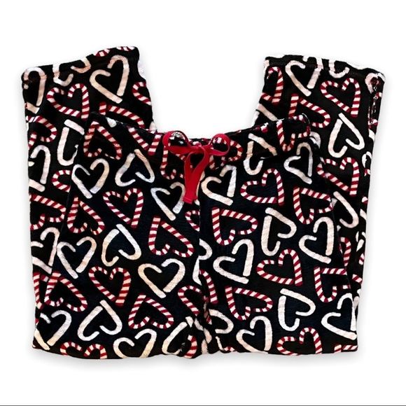 Faded Glory Heart Shaped Candy Canes on Black Fleece Background Size M (8-10) - Picture 1 of 3